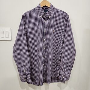 Ralph Lauren 100% Cotton Stretch Button Down Shirt Men’s L Plaid Purple Red